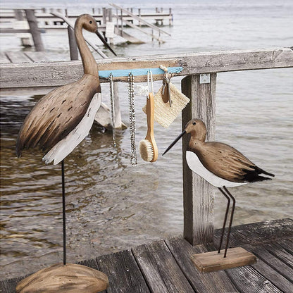 Morning View Wooden Crane Decor Wood Sea Birds Statue Bird Figurines Seabird Statue Standing Cranes