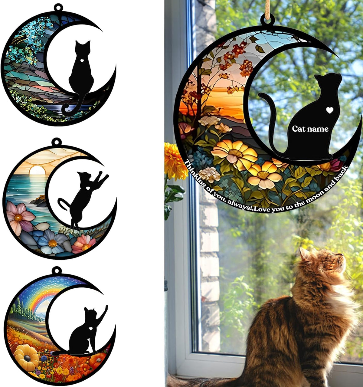 Cat Memorial Suncatcher, Personalized Pet Breeds Suncatcher with Name Date, Pet Loss Suncatcher