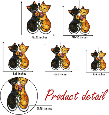 Couple Cats Flower Acrylic Suncatcher Stained Glass Effect Window Car Hanging Christmas Ornament