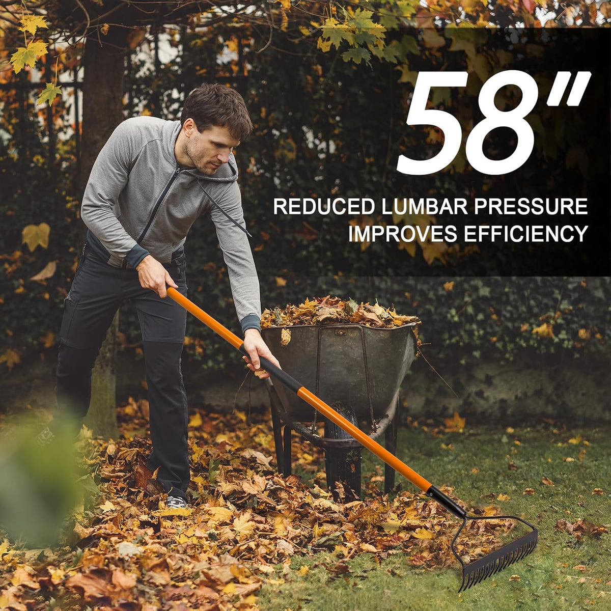 VNIMTI Garden Rake for Gardening, Heavy Duty Garden Rake for Lawns, 14 Tines Bow Rake with