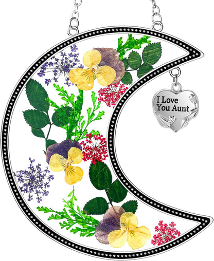 KY&BOSAM Moon Suncatchers Aunt Gifts for Mom Family Friends Stained Glass for Windows Wind Chimes