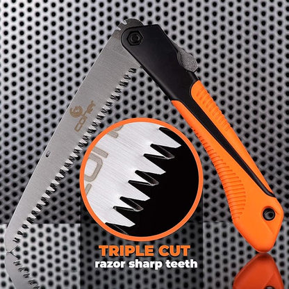 Folding Hand Saw for Tree Pruning, Camping, Gardening, Hunting. Cutting Wood, PVC, Bone with