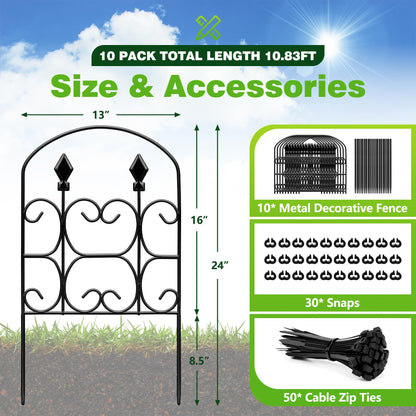 QIAOKAIYAN 24in(H) x 10.83ft(L) Decorative Garden Fence - Tall Garden Fence Animal Barrier 10 Pack