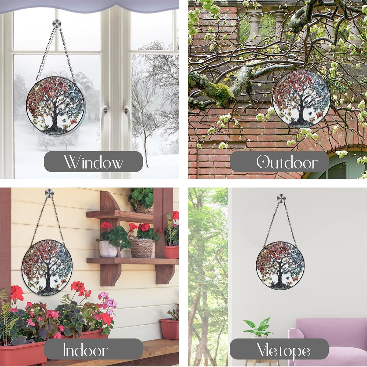 Large Tree of Life Garden Suncatcher, Stained Glass Window Hanging, Suncatchers for Windows
