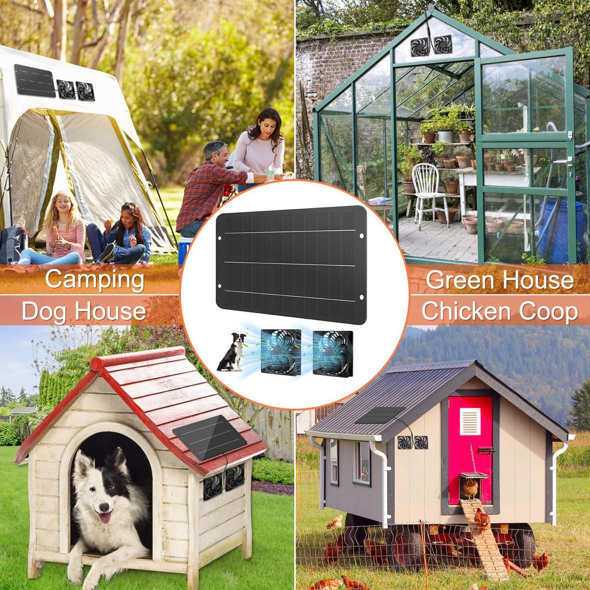 Solar Powered Fan Kit 12.6 Inch IPX7 Weatherproof, 15W Solar Panel with 2 Waterproof Fans, Intake