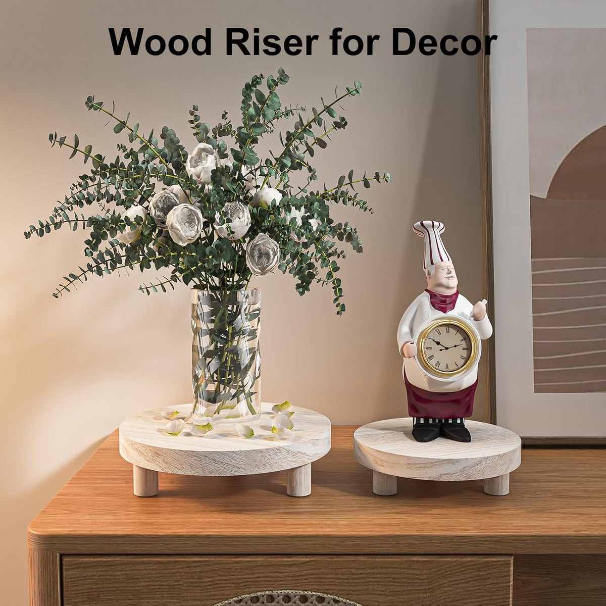3 Pcs Wood Plant Stand Indoor Outdoor, Round Wood Riser for Decor 6/8/10" Wooden Stool Display