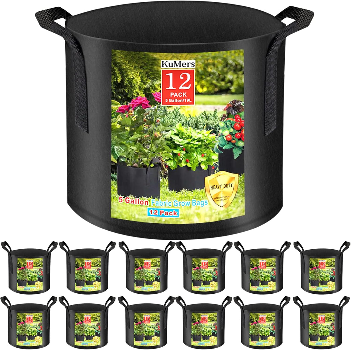 12 Pack Grow Bags 5 Gallon, 300G Heavy Duty Thickened Non-Woven Plant Bag Plant Fabric Pots with