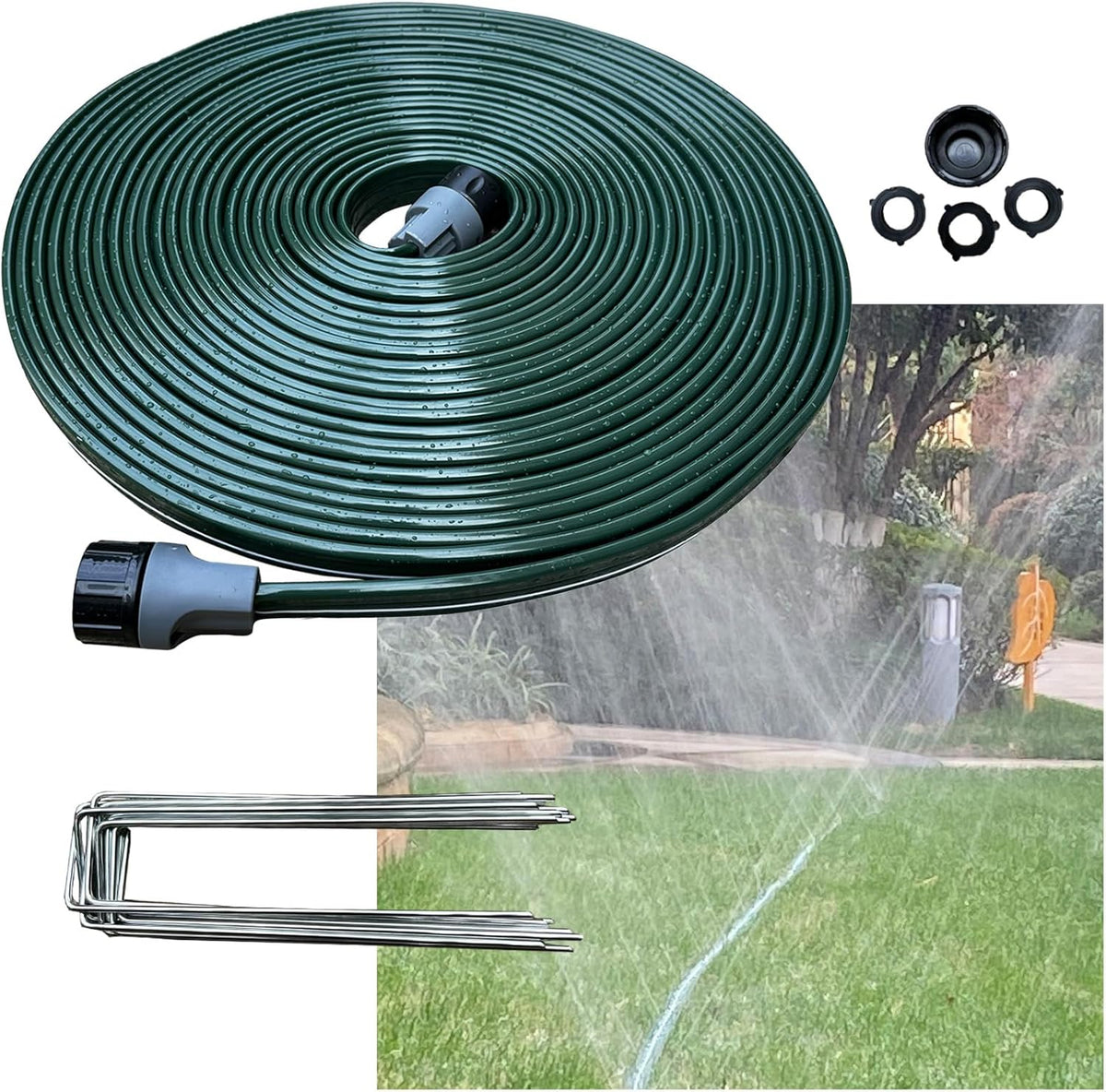 Watoo 2025 Sprinkler Hose & Soaker Hose for Yard - 50 FT Reinforced Flat Garden Hose with Holes