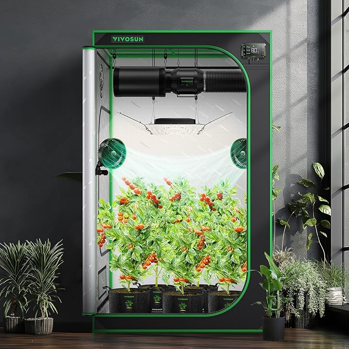VIVOSUN S448 4x4 Grow Tent, 48"x48"x80" High Reflective Mylar with Observation Window and Floor