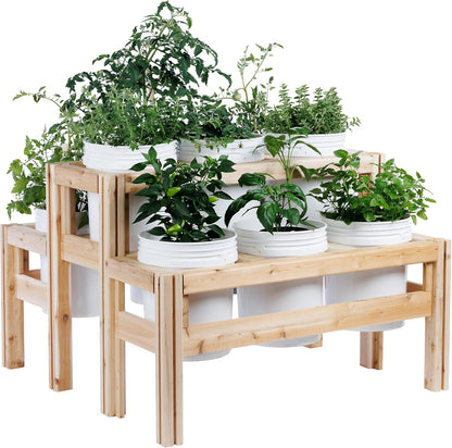 Greenes Fence Two-Tiers Nine Bucket Elevated Cedar Wood Garden Frame, 43 in. x 43 in. x 30 in.