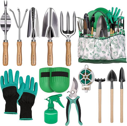 Bluemars Gardening Hand Tool Kit 14PCS Heavy Duty Stainless Steel Garden Tool Set with Floral