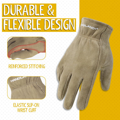 HANDLANDY Kids Genuine Leather Work Gloves for ages 3-11, Children Gardening Gloves for Boys, Girls