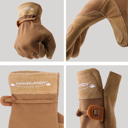 HLDD HANDLANDY Work Gloves for Women and Ladies, Leather Gardening Gloves Flexible Mechanic Working