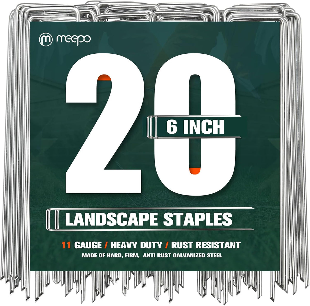 Garden Stakes, 20-Piece 6 Inch Never Rust Galvanized Landscape Staples, 5X Sharper Durable Stakes