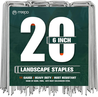 Garden Stakes, 20-Piece 6 Inch Never Rust Galvanized Landscape Staples, 5X Sharper Durable Stakes