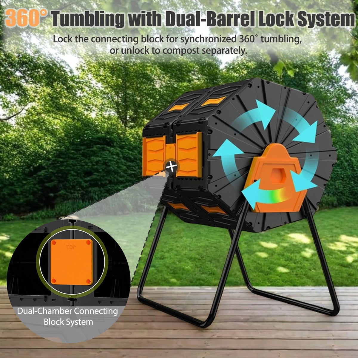 Compost Bin, 45 Gallon Dual Chamber Composter Tumbler, 360 Rotating Compost Bin Outdoor BPA-Free