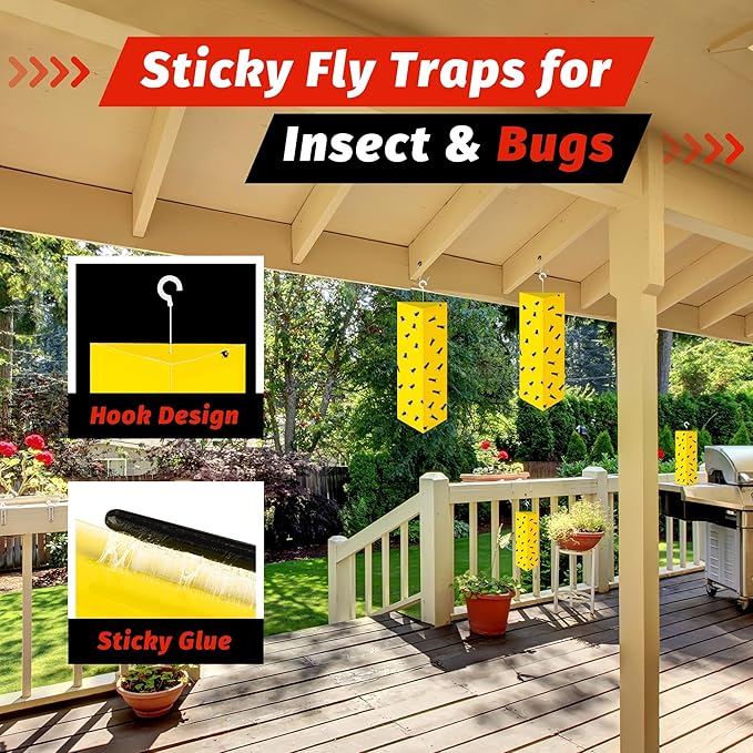 LULUCATCH Sticky Fly Traps, 10 Pack Fly Traps Indoor with Hanging Hook, Odorless Yellow Sticky Gnat