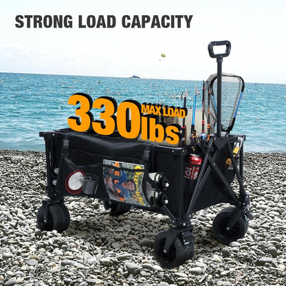 REDCAMP 49" L Extended Collapsible Beach Fishing Cart with Rod Holders, 330LBS Heavy Duty Extra