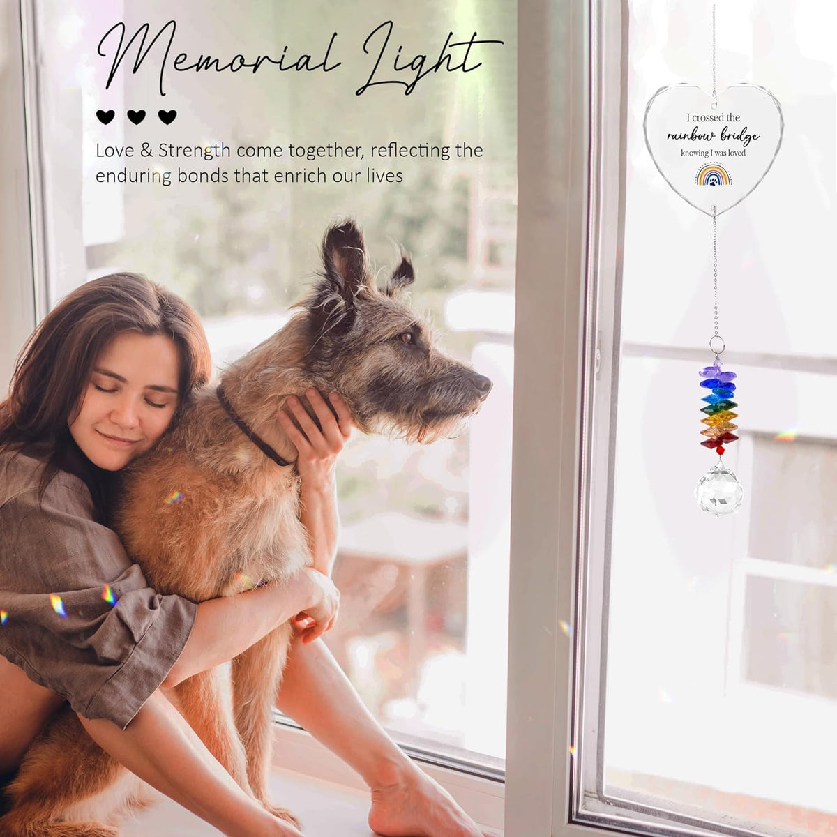 Pet Memorial Suncatcher Dog Cat Loss Sympathy Gift - Rainbow Crystal Prism - Bereavement Keepsake