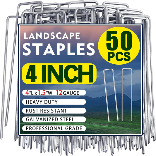50 Pack Landscape Staples 4 Inch Garden Stakes Galvanized Garden Staples Pins Anti-Rust Ground