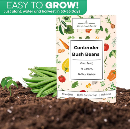 Woods Creek Seeds: Contender Bush Bean Seeds for Planting - Non-GMO Green Bean Seeds for Planting