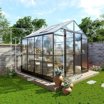 HOWE 8x8x7.5 FT Aluminum Greenhouses for Outdoors,Polycarbonate Greenhouse with 2 Vents Lockable