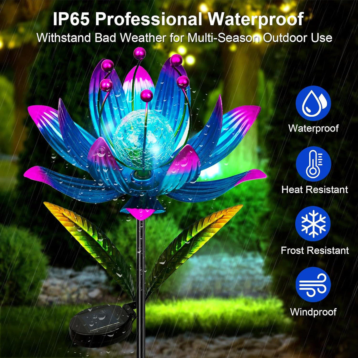 Wind Spinners Outdoor, 38 Inch Metal Wind Spinner Yard Art with Stake, Colorful Solar Windmill for