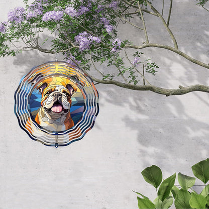 Bulldog Wind Spinners Outdoor Dog Memorial Gifts, 3D Metal Kinetic Hanging Garden Wind Spinner