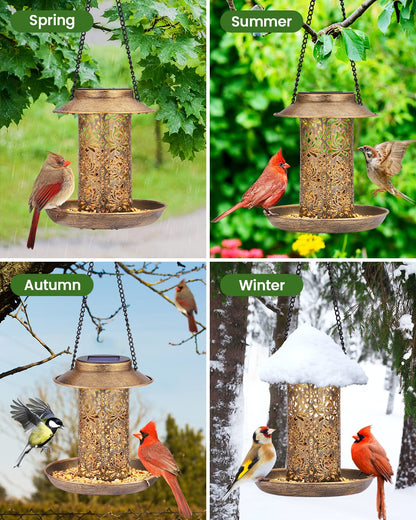 SWEETFULL Solar Bird Feeder for Outdoors Hanging, Metal Wild Bird Feeder for Cardinals Solar Garden