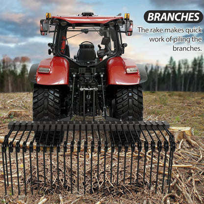72" Durable Powder Coated Steel Pine Straw Rake, Steel Spring Landscape Rake for Leaves, Pine