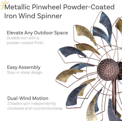 Sunnydaze Metallic Pinwheel Metal Garden Wind Spinner - Removable Pole Sections for Adjustable
