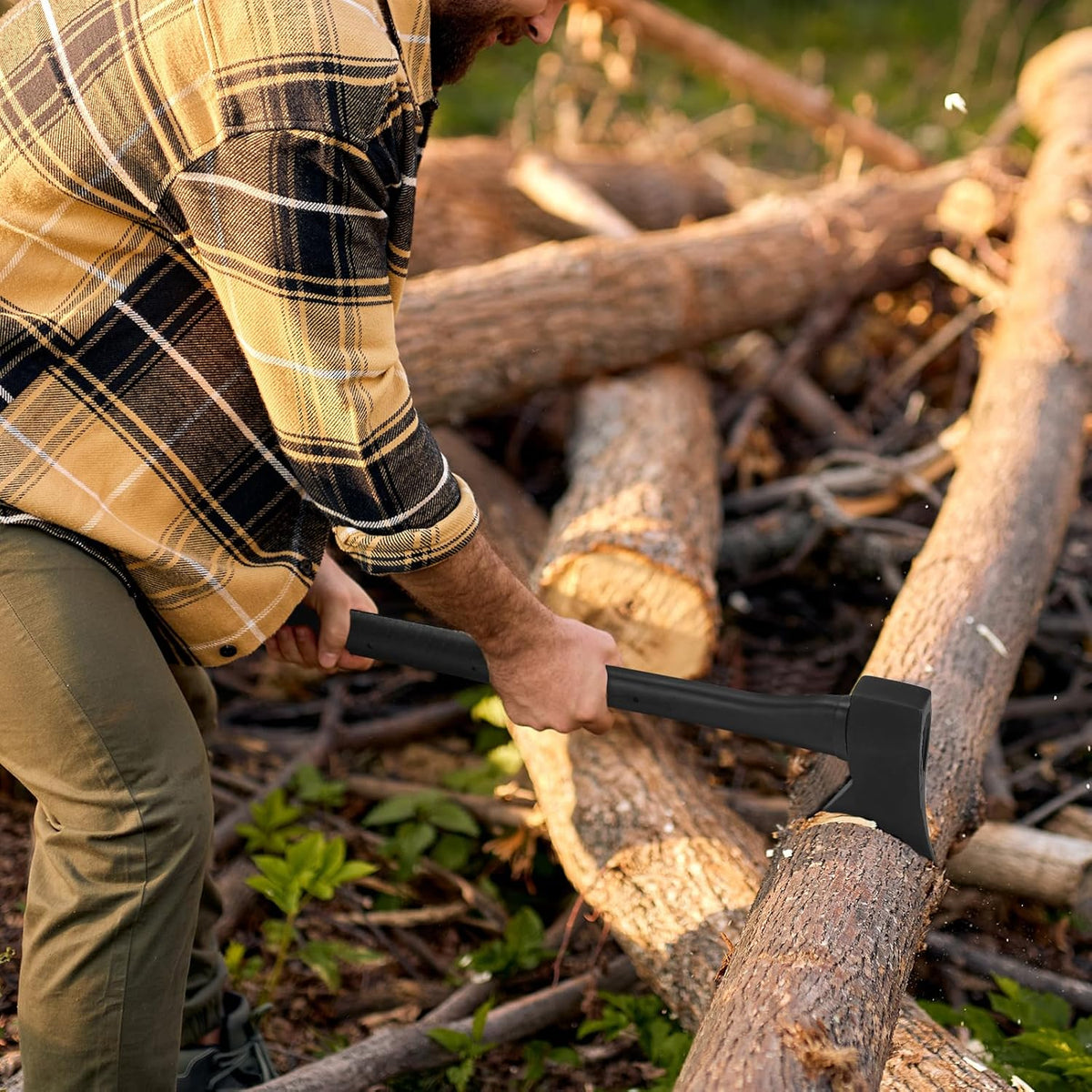 Splitting Axe, 27" Camping Chopping Hatchet for Firewood Splitting, Forged Carbon Steel Heavy Duty