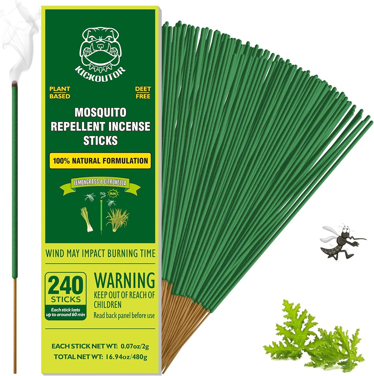 KICKOUTOR® Mosquito Repellent Outdoor Patio 240 PCS Natural Citronella Incense Sticks DEET Free