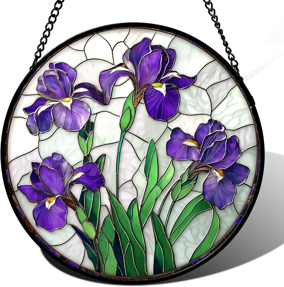 Stained Glass Window Hanging - Purple Iris Flower Sun Catcher for Door Terrace Garden Home Decor