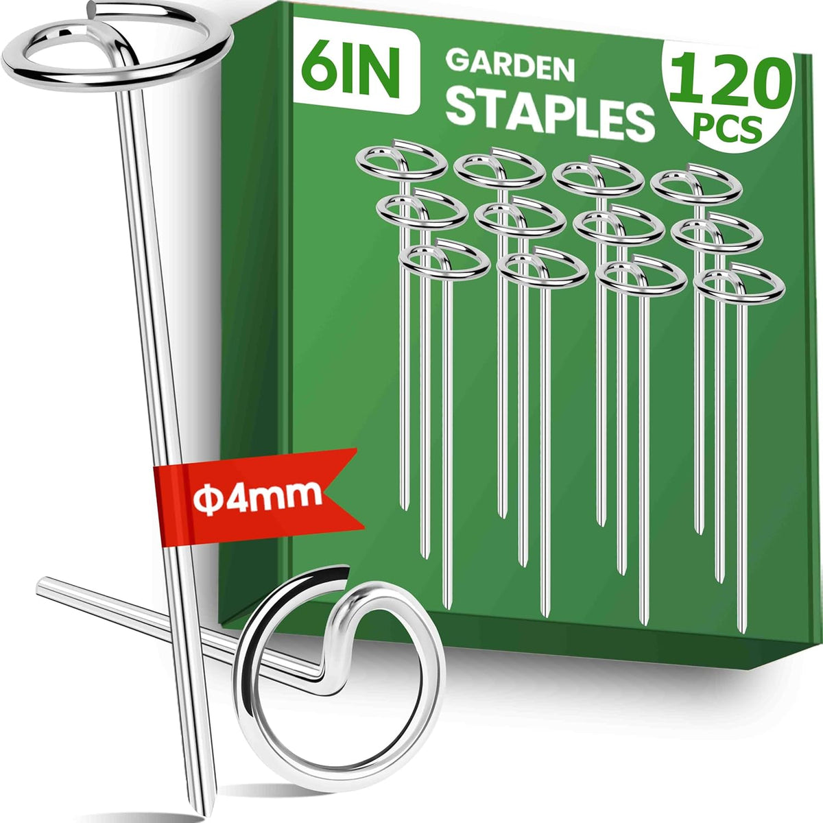 120pcs Landscape Fabric Pins, Bold 8 Gauge Weed Barrier Garden Staples Stakes Galvanized Steel