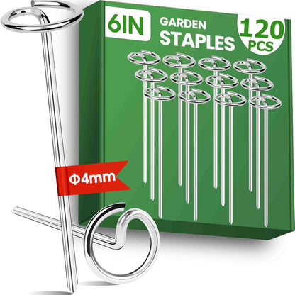 120pcs Landscape Fabric Pins, Bold 8 Gauge Weed Barrier Garden Staples Stakes Galvanized Steel