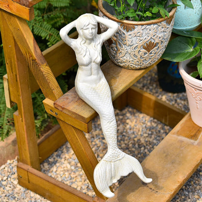 Sungmor 14.3" Tall Large Cast Iron Mermaid Statue, Sitting Mermaid Sculpture Decoration for Pool