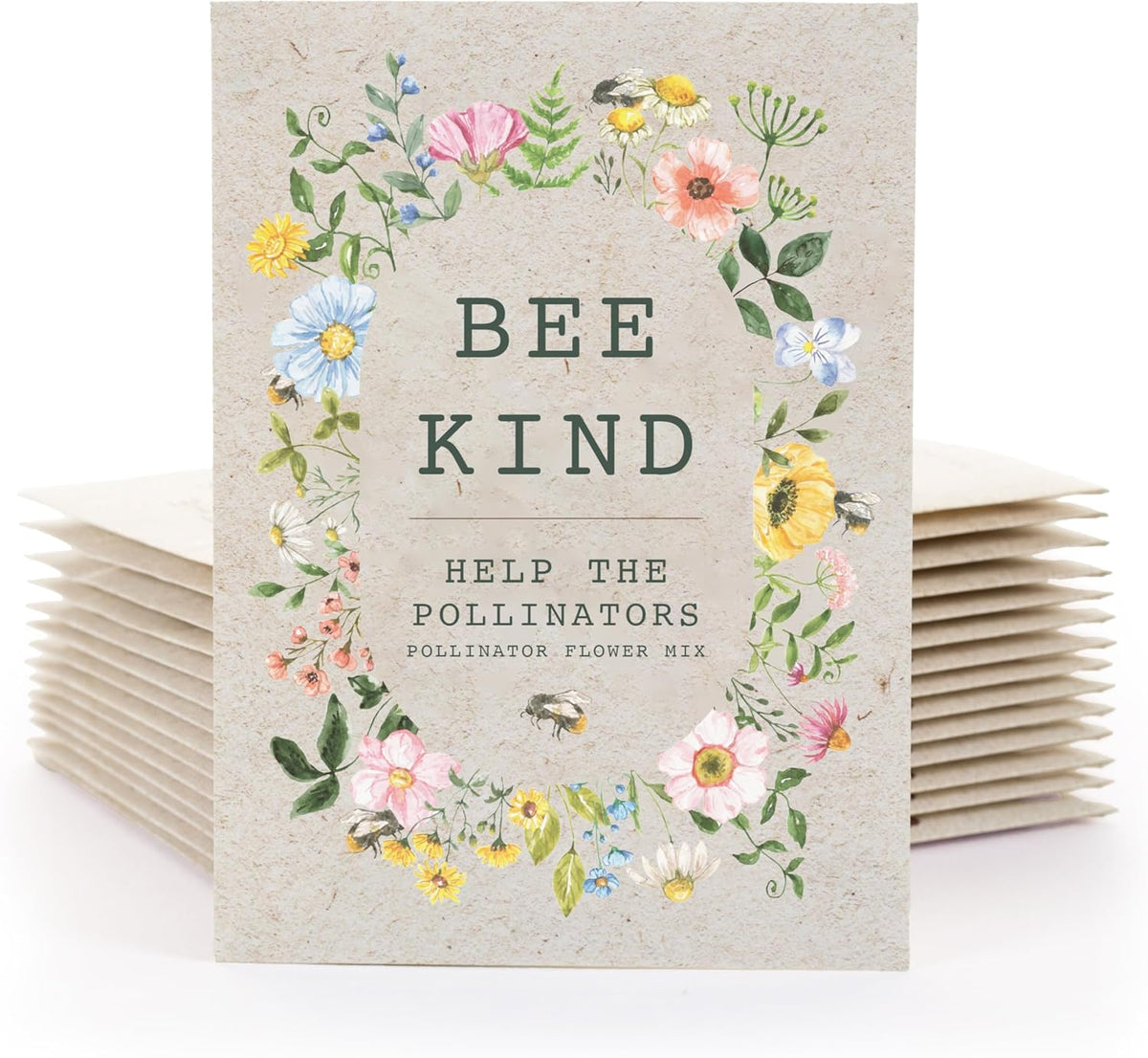 Bentley Seed Co. | Bee Kind Pollinator Flowers | Beautiful Bee Art Kraft Look Seed Packets |