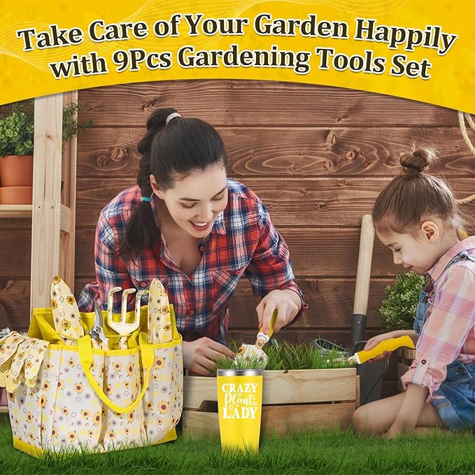 Gardening Gifts for Women, Gardening Tools for Women, 9 PCS Sunflower Garden Tools Set Kit with