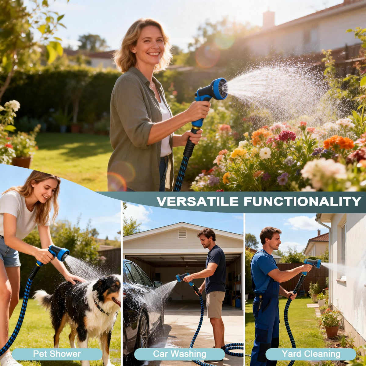 Garden Hose 50ft, Non-Expanding Water Hose Ultra Lightweight, Kink-Free Flexible Hose with
