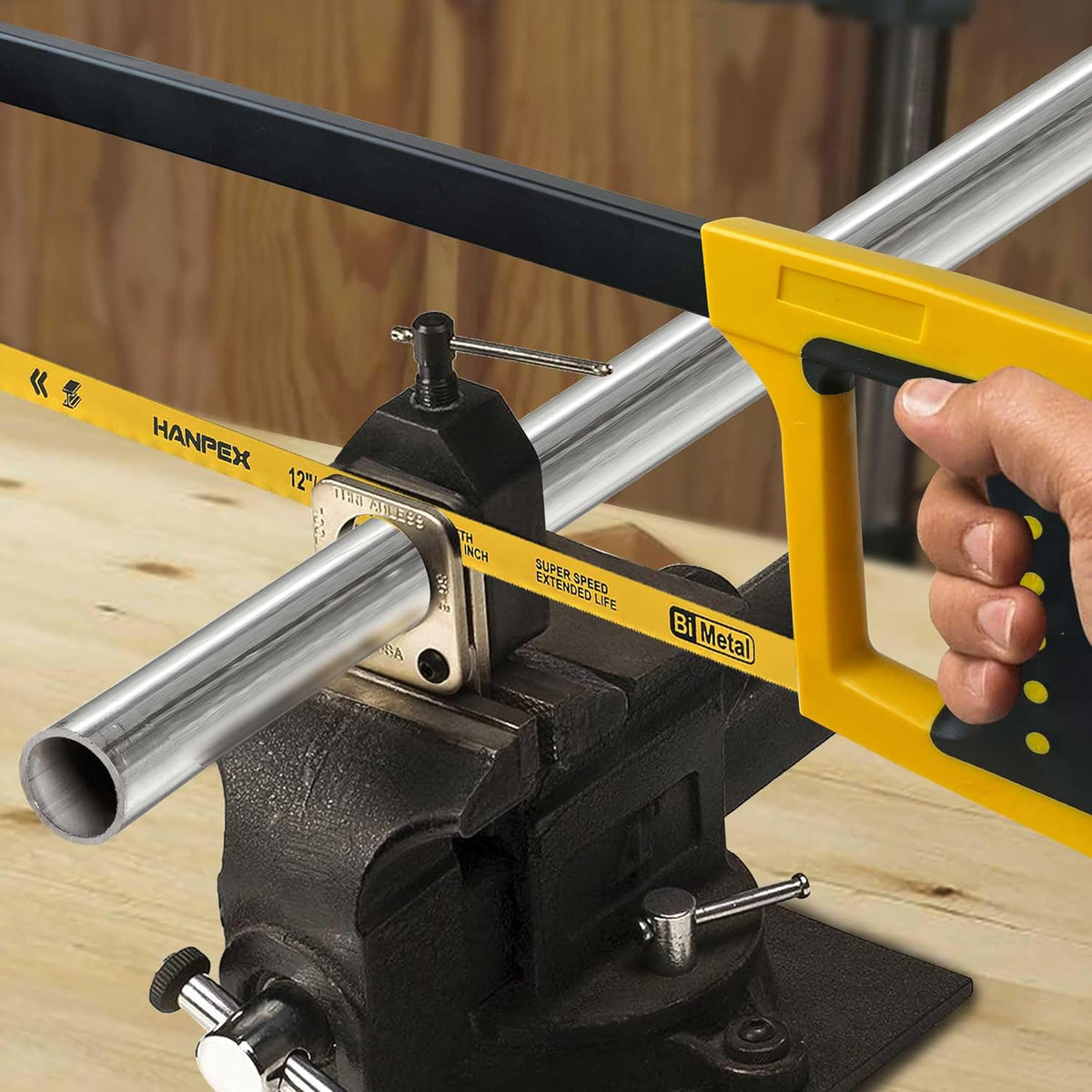 12inch High-Tension Hacksaw Frame with 24 TPI Bi-metal Blade, Hand Saw Suitable for Metal, wood