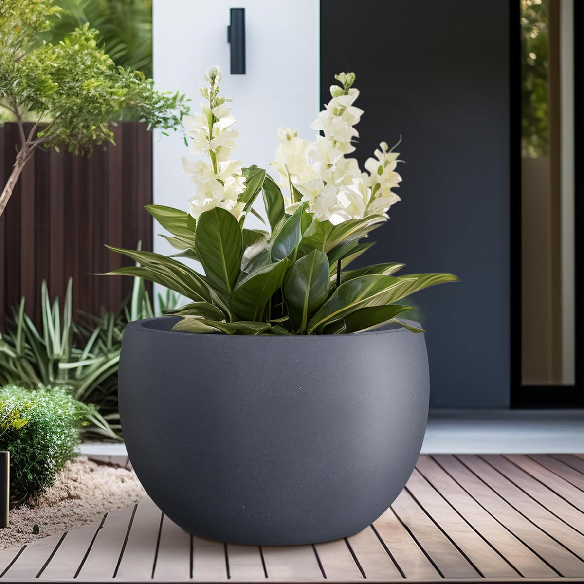 Kante 19.9" Dia Round Concrete Planter, Outdoor/Indoor Large Bowl Plant Pots with Drainage Hole and