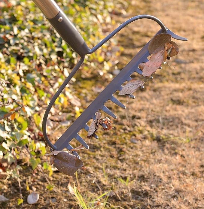 Garden Rake, 5 FT Metal Rake for Lawns Level Head Rakes with Stainless Steel Handle for Loosening