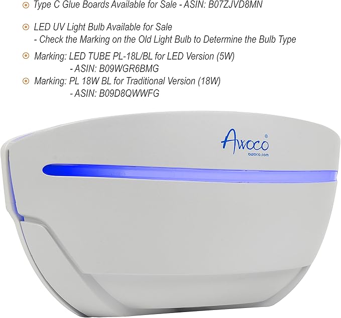Awoco LED 5W 100V-240V Wall Mount Sconce Sticky Fly Trap Lamp XL 78” Extra Long Power Cord for