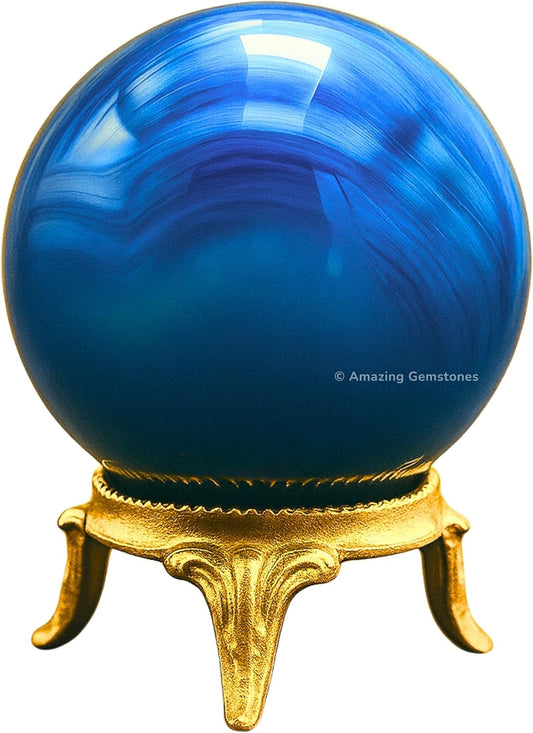Amazing Gemstone Blue Onyx Crystal Ball with Stand - 2" Inches Crystal Sphere Meditation Balls for