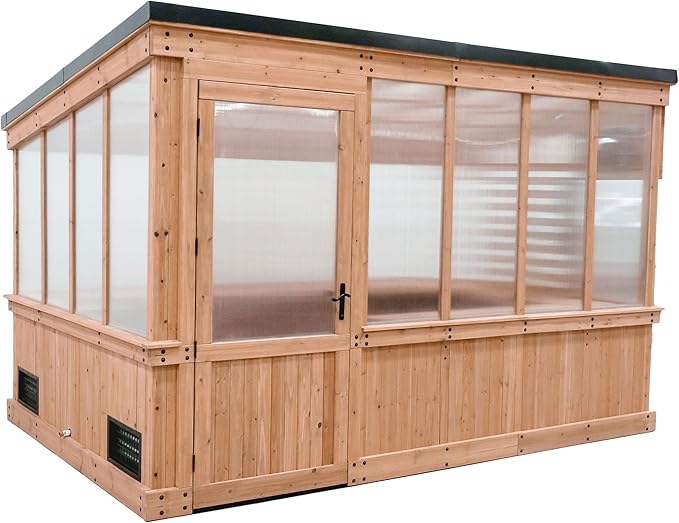 Backyard Discovery Zalie 11' x 7' Cedar Wood and Polycarbonate Walk-in Greenhouse Kit with Exhaust