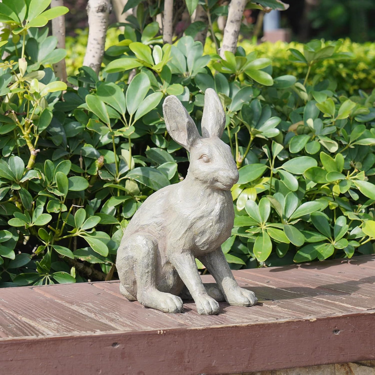 DiliComing Grey Resin Rabbit Garden Statue - 12 Inch Large Garden Statues for Home Yard Decor