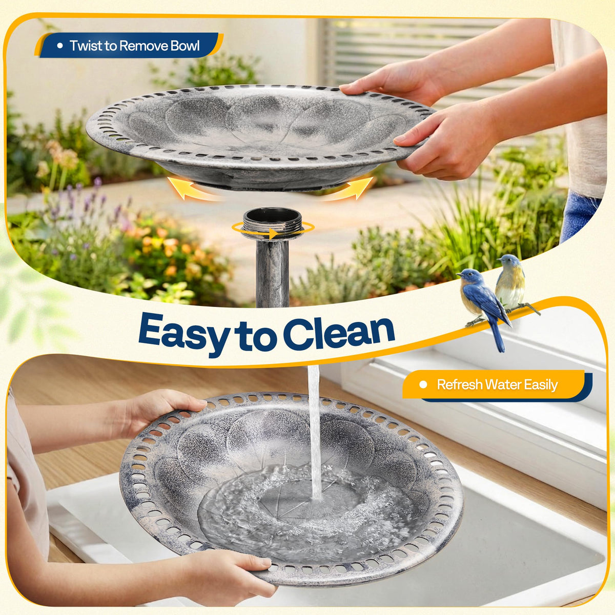 VIVOHOME Bird Bath for Outside, Polyresin Pedestal Birdbath, Gray