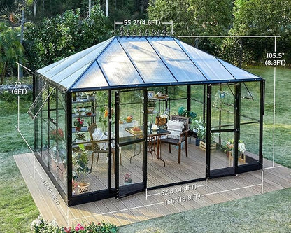 Jocisland 14x9.5x9 FT Outdoor Aluminum Greenhouse with Quick Connect Fittings, 6 FT Height Double