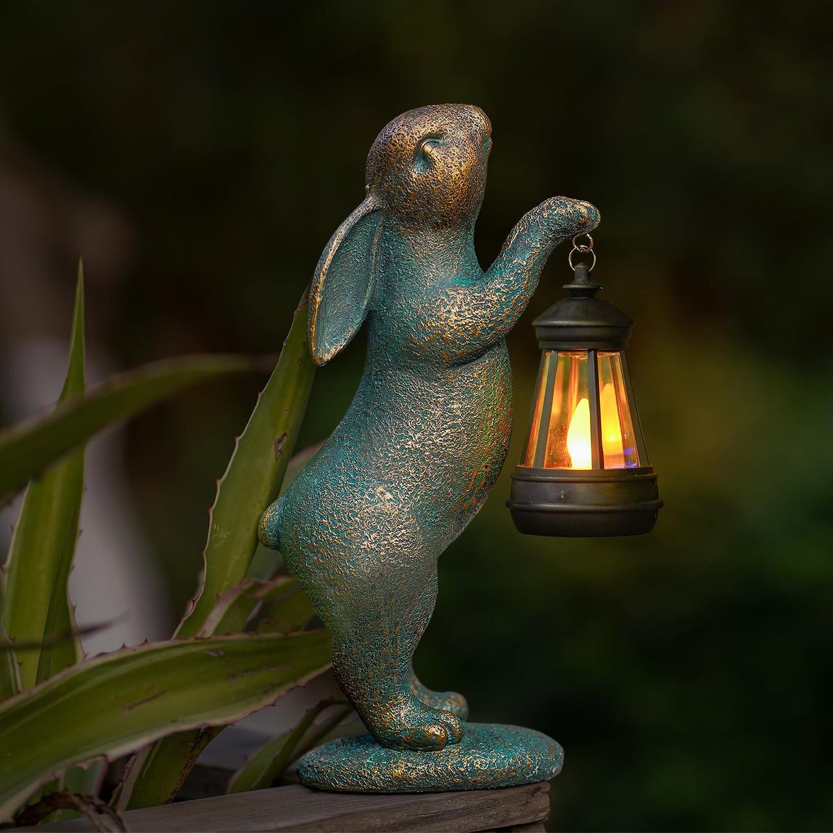 MININOVA Garden Statues Rabbit with Solar Lantern Resin Outdoor Bunny Figurines Decorations for